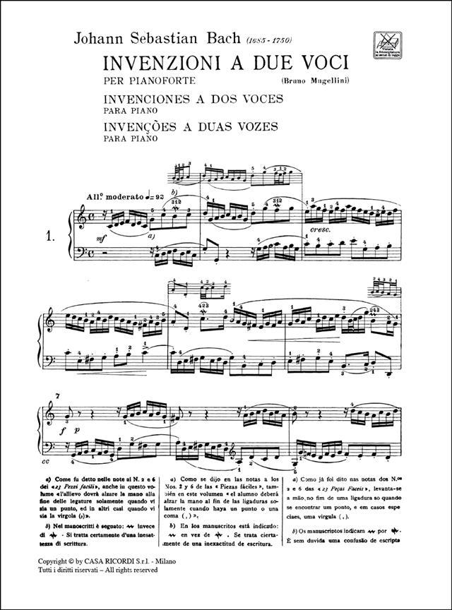 Invenzioni A 2 Voci - Edizione Annotata - Per Pianoforte - pro klavír